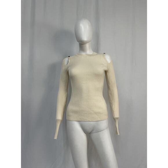 Proenza Schouler Cashmere Cream Cotton Button Sleeve Sweater Size XS - Picture 2 of 5